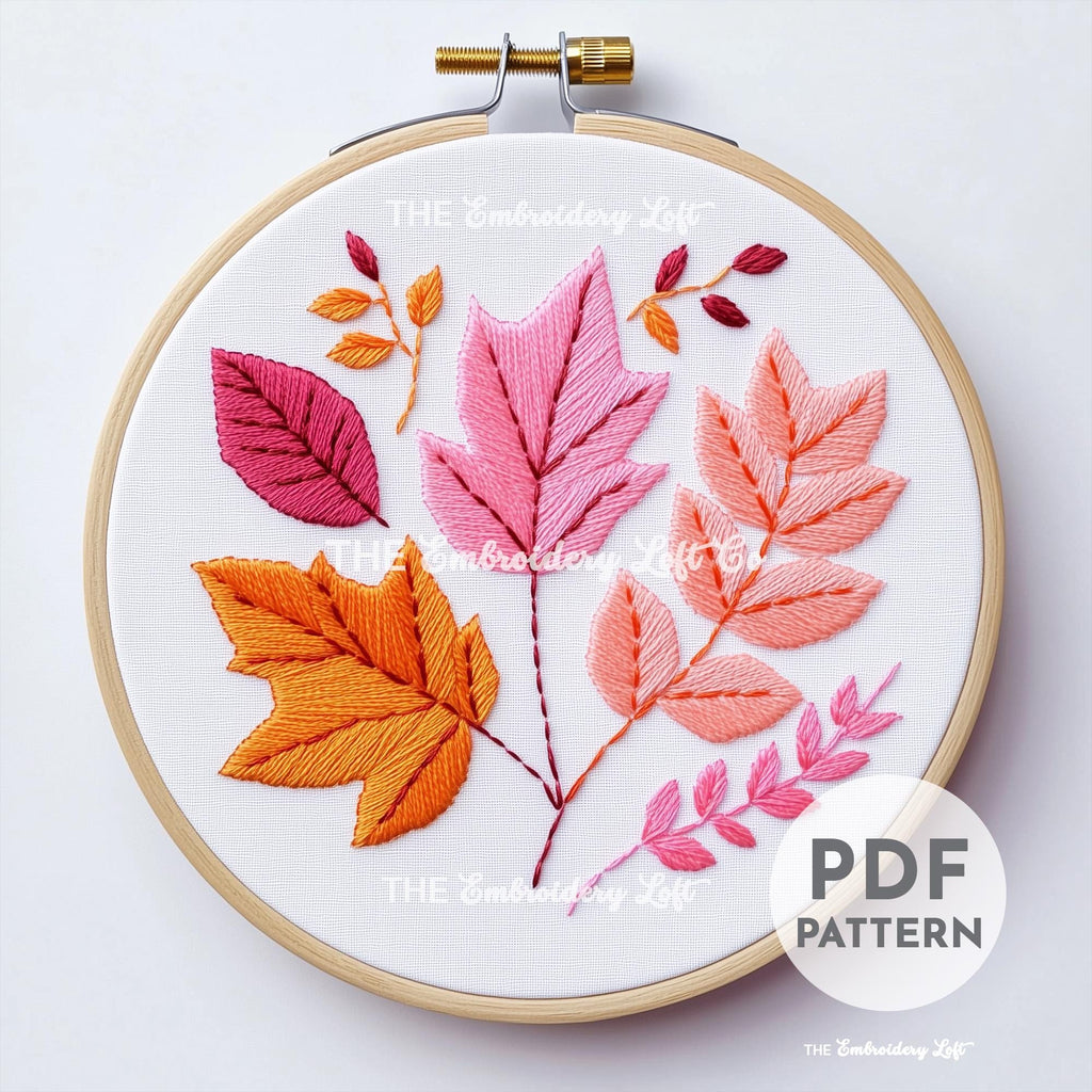 Retro Autumn Leaves Hand Embroidery Pattern