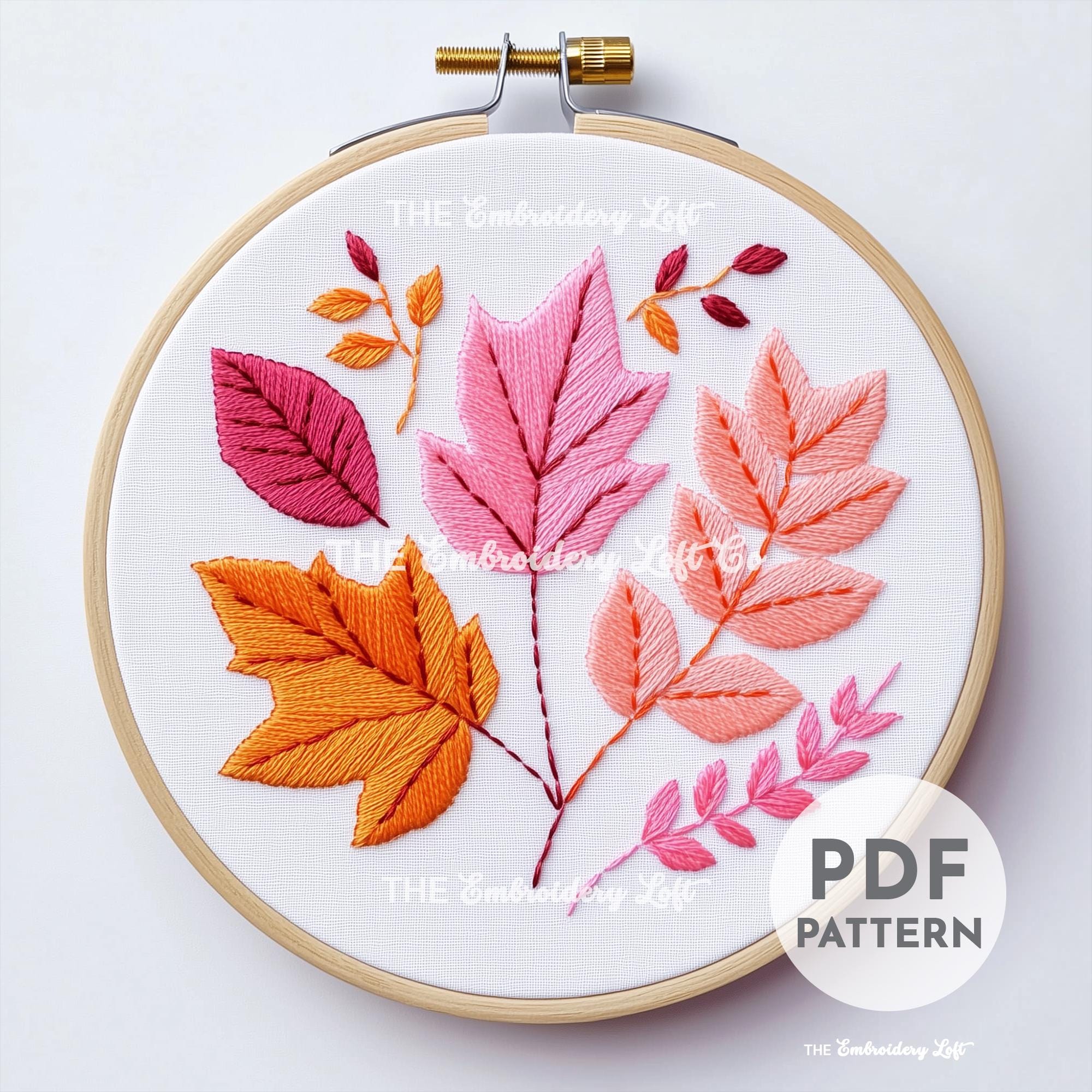 Retro Autumn Leaves Hand Embroidery Pattern
