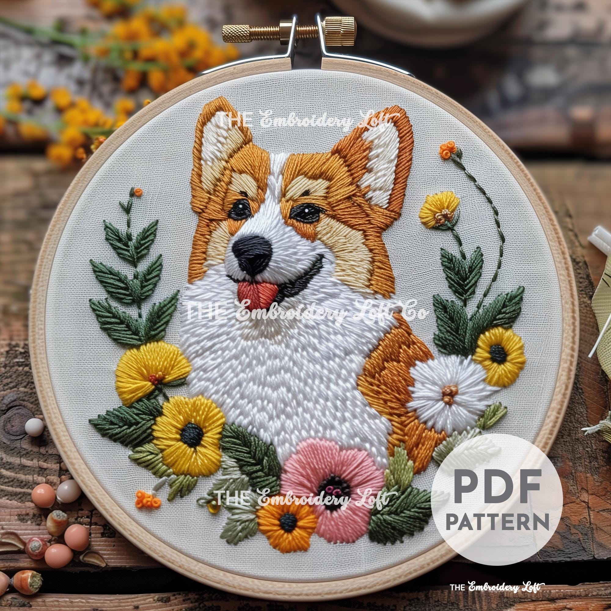 Corgi Hand Embroidery Pattern