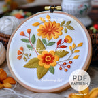 Orange Folk Flower Hand Embroidery Pattern
