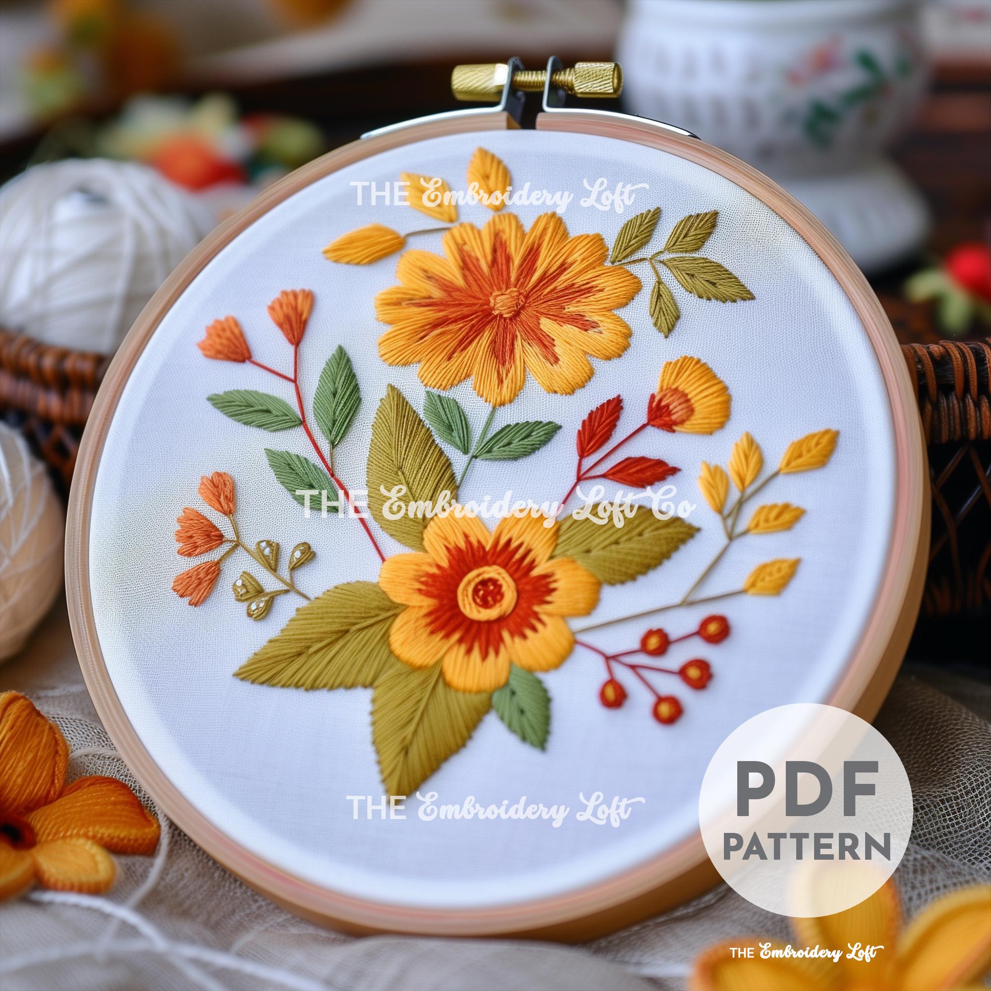 Orange Folk Flower Hand Embroidery Pattern