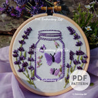 Purple Butterflies and Flowers Hand Embroidery Pattern