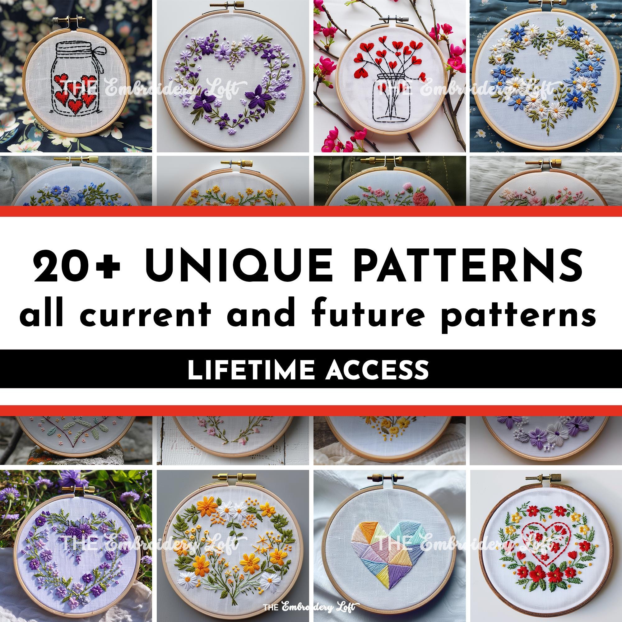 MINI COLLECTION, Love Hand Embroidery Pattern Collection, Current and Future Designs, Lifetime Access, Hand Embroidery, DIY