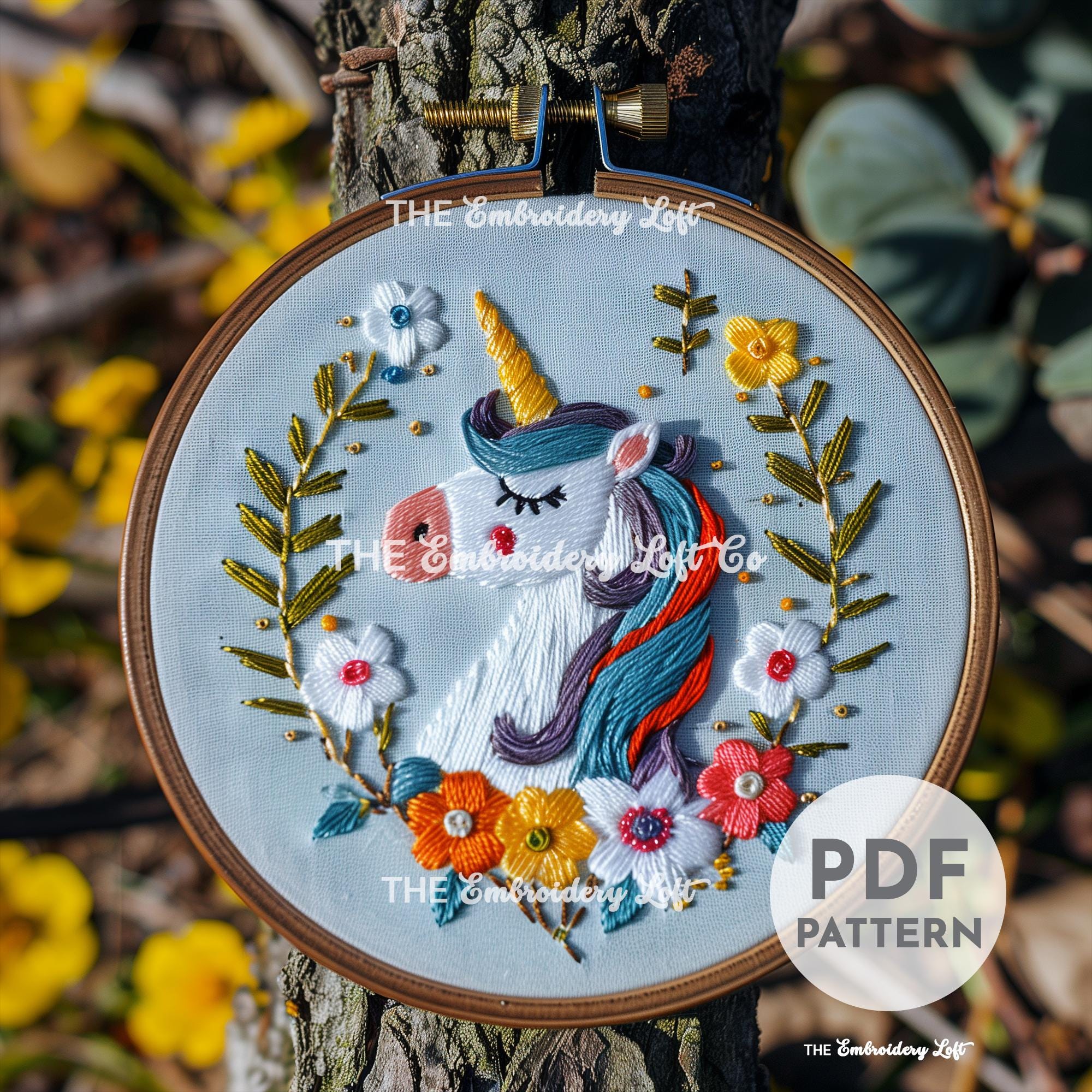 Blue Unicorn Hand Embroidery Pattern