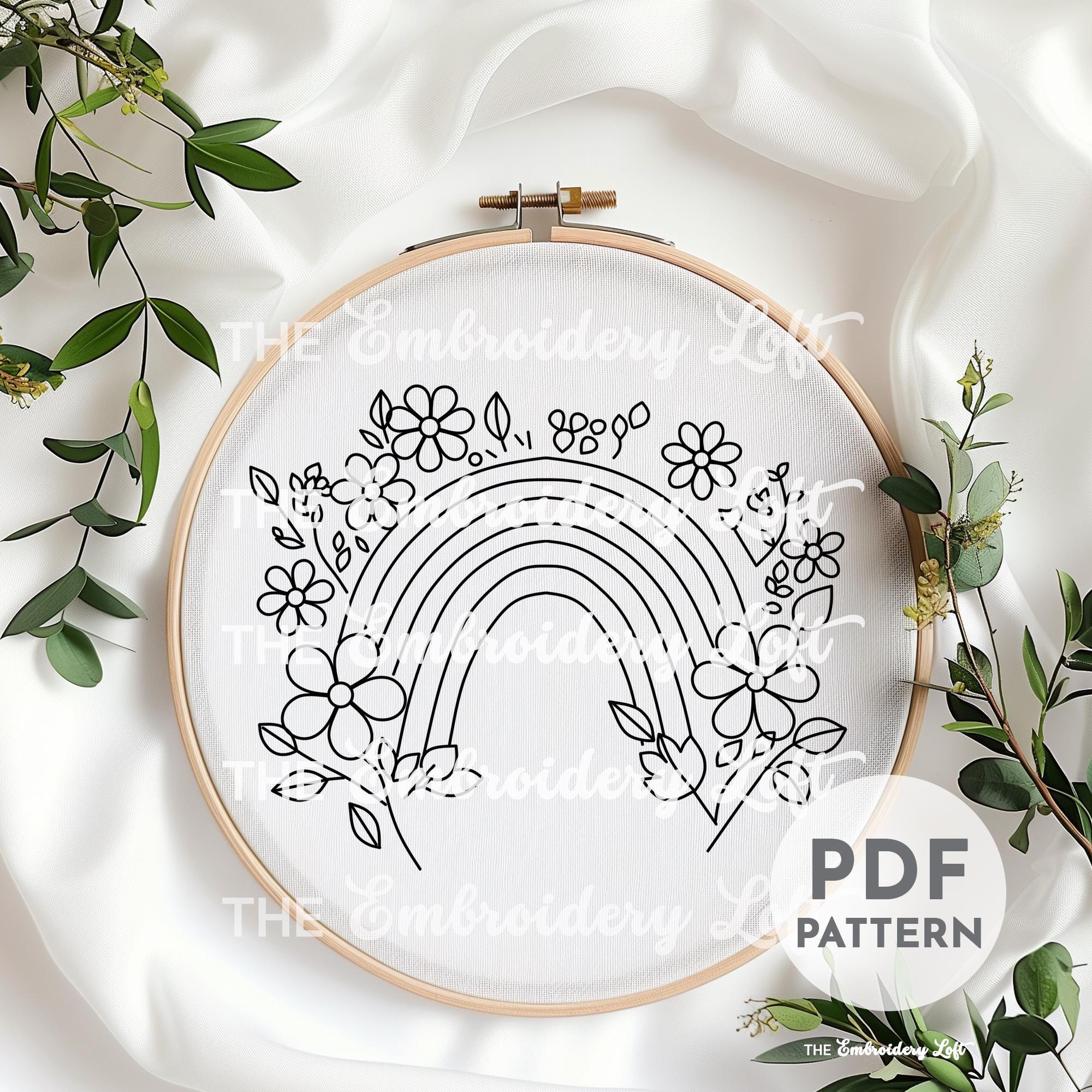 Floral Rainbow Hand Embroidery Pattern