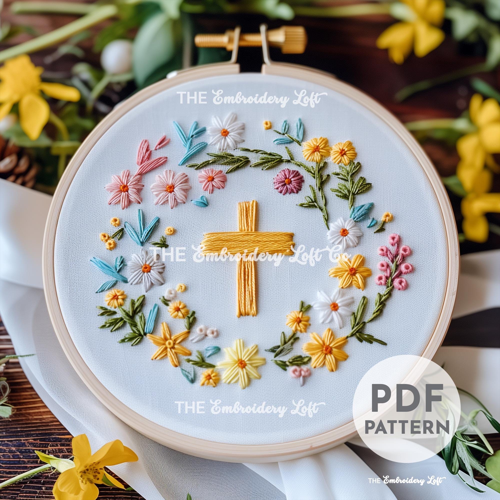 Floral Cross Embroidery Pattern