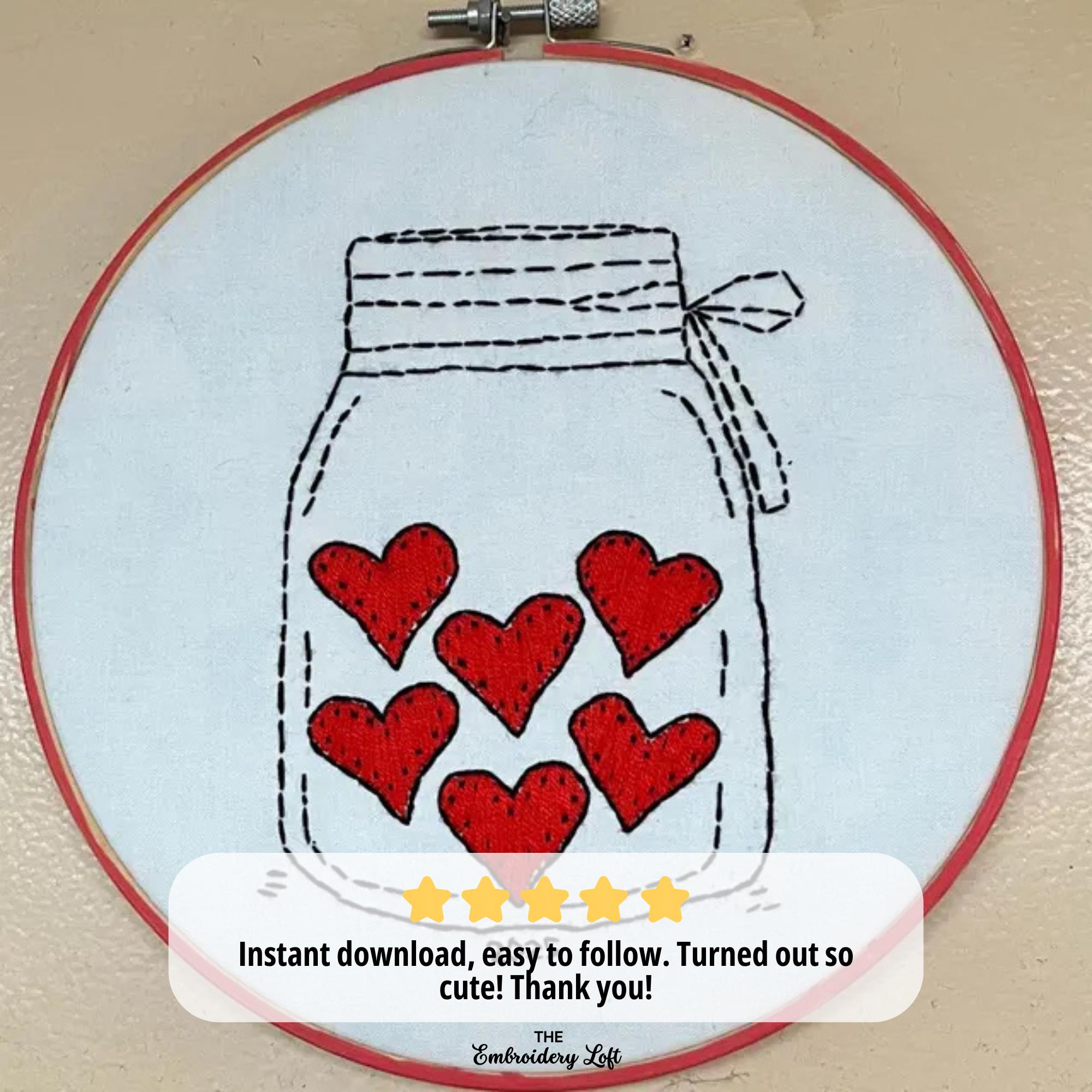 Jar of Hearts Hand Embroidery Pattern