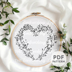 Dainty Floral Heart Wreath Hand Embroidery Pattern