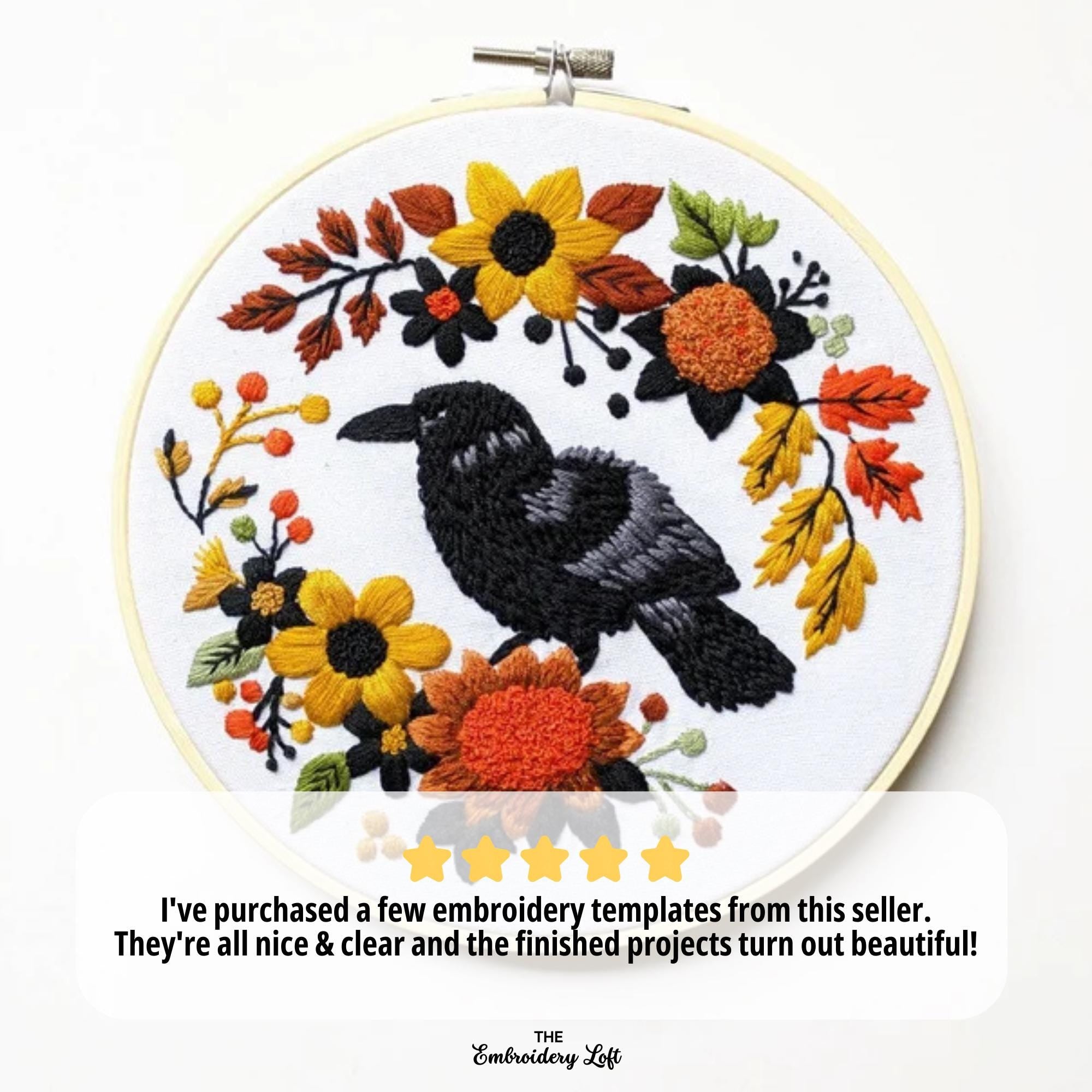 Autumn Raven Hand Embroidery Pattern