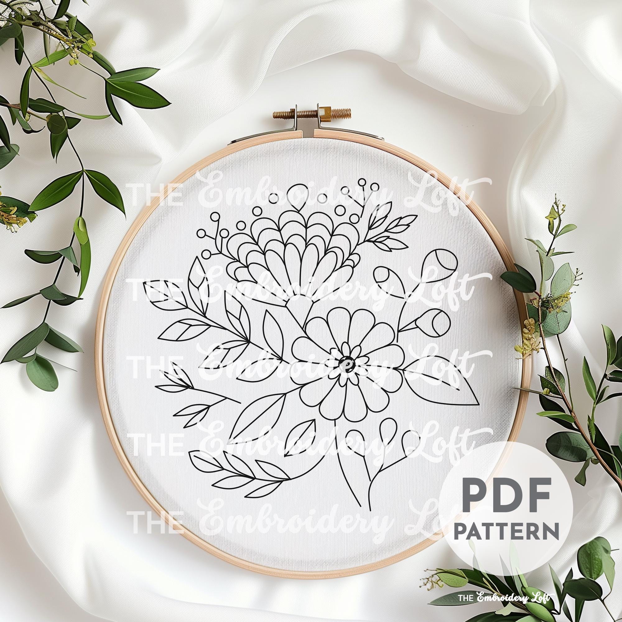 Orange Folk Flower Hand Embroidery Pattern