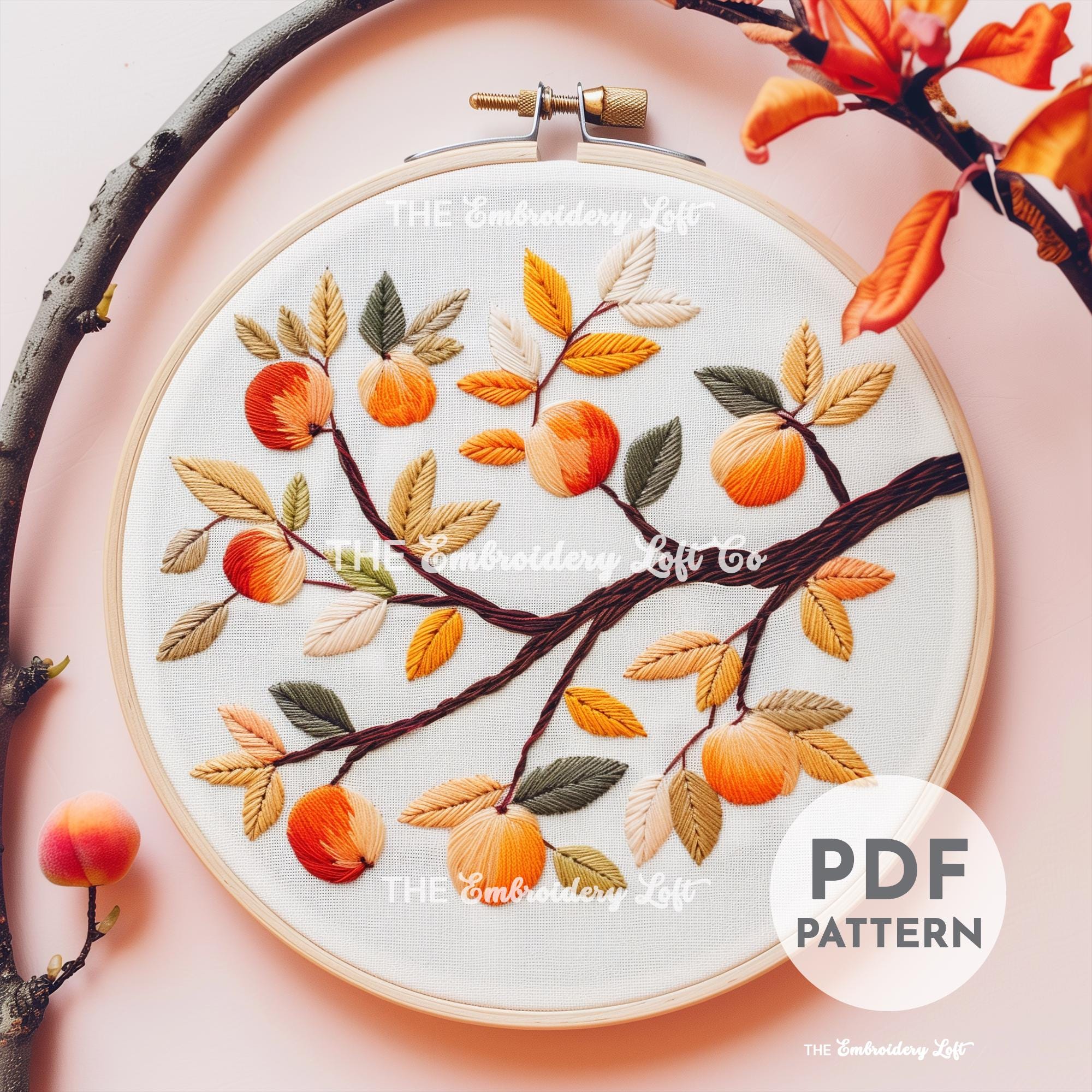 Peach Tree Hand Embroidery Pattern