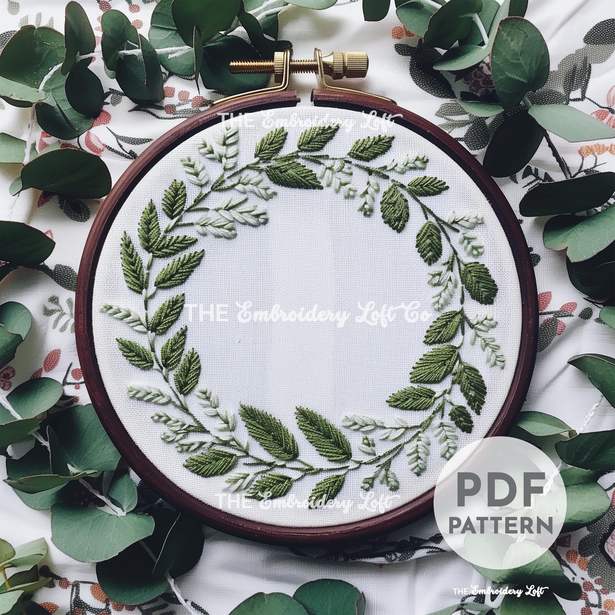 Green Foliage Wreath Hand Embroidery Pattern