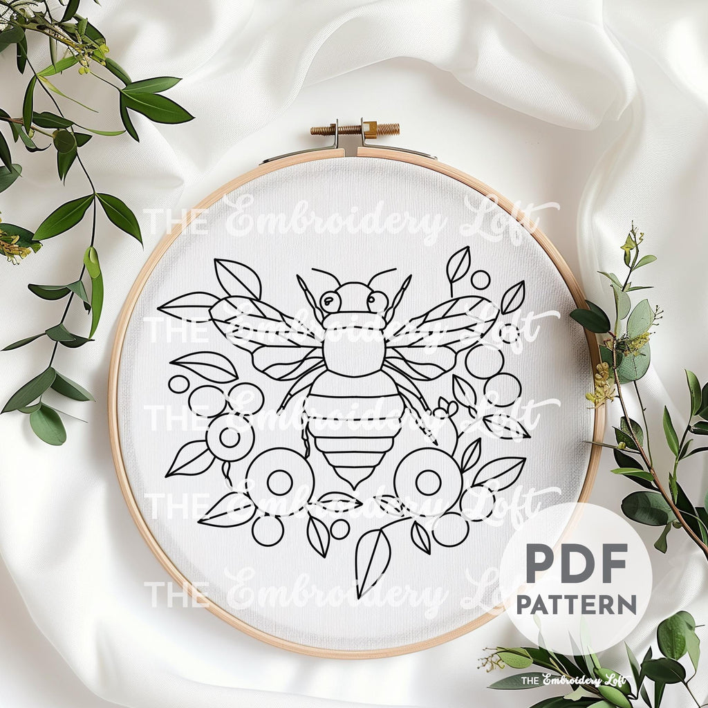 Blueberry Bee Hand Embroidery Pattern