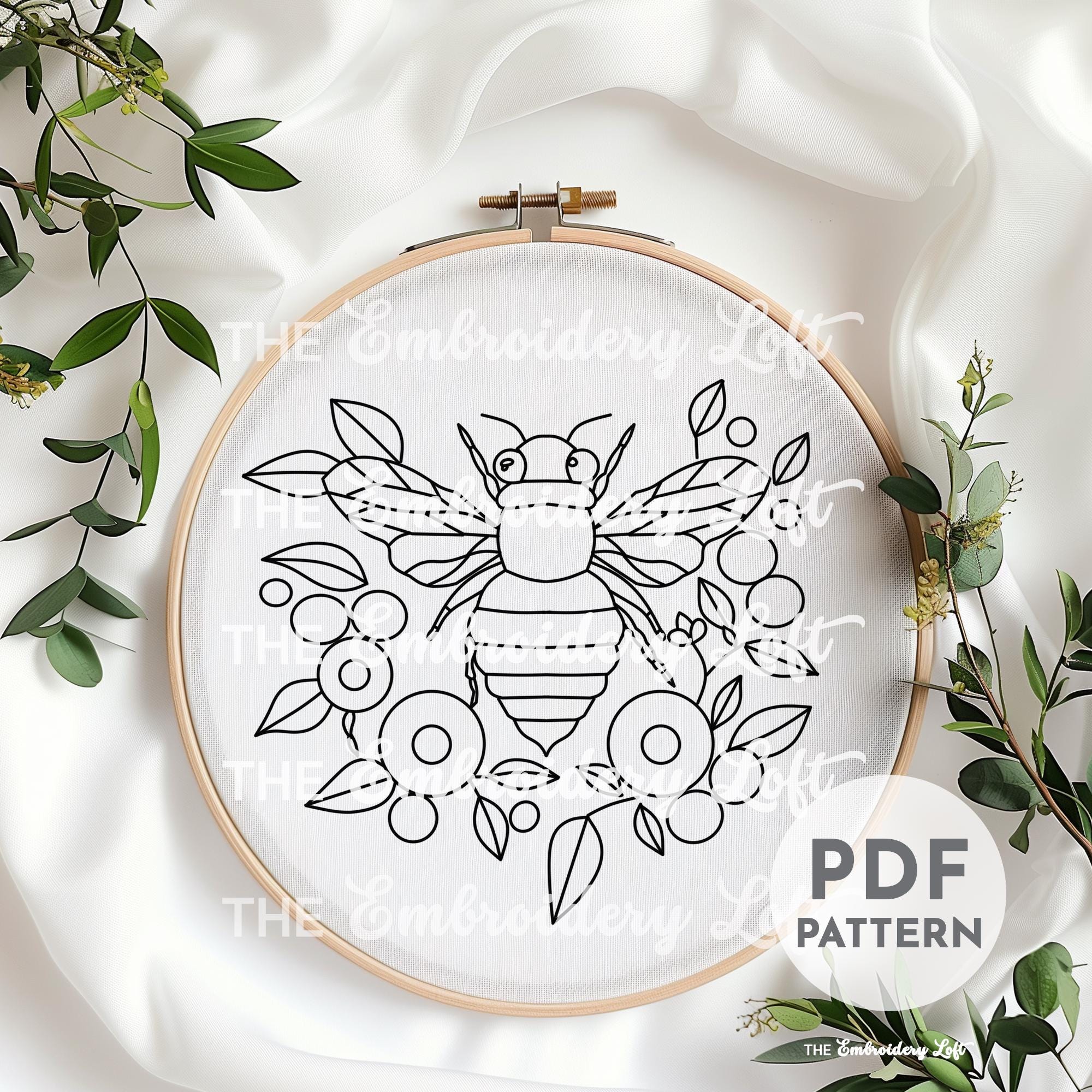 Blueberry Bee Hand Embroidery Pattern