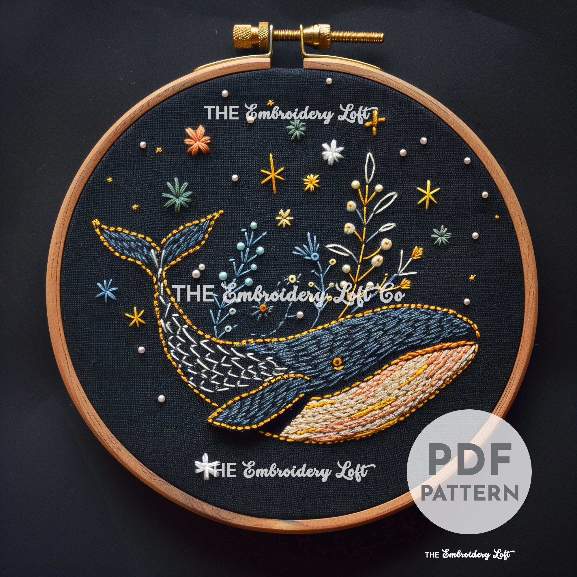Celestial Whale Hand Embroidery Pattern