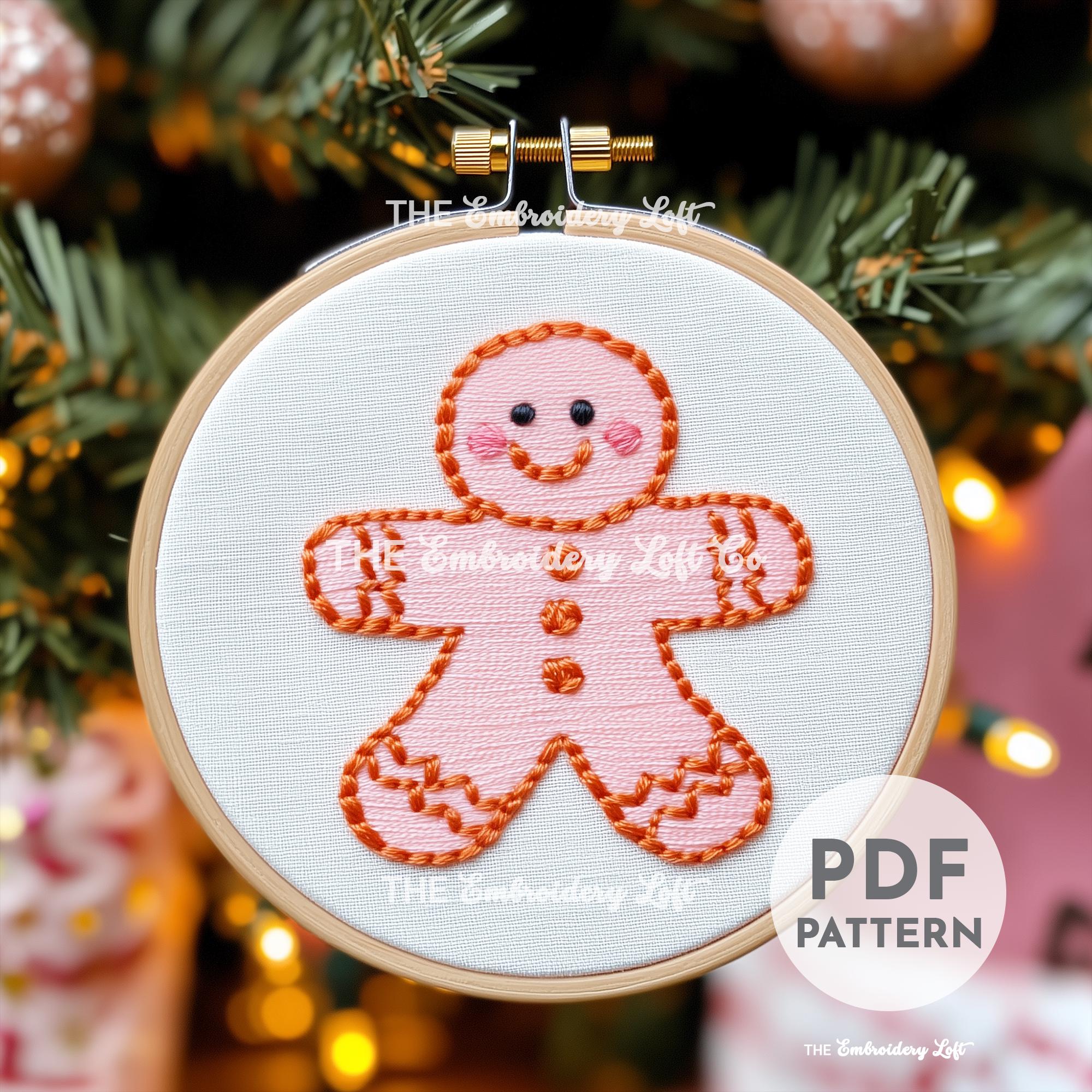 Pink Gingerbread Man Hand Embroidery Pattern