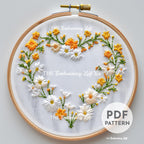 Orange Floral Heart Wreath Hand Embroidery Pattern