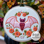 Pink Floral Bat Hand Embroidery Pattern