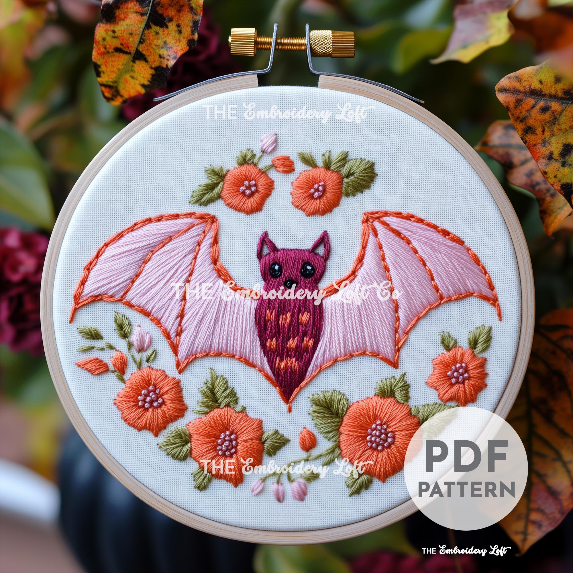 Pink Floral Bat Hand Embroidery Pattern