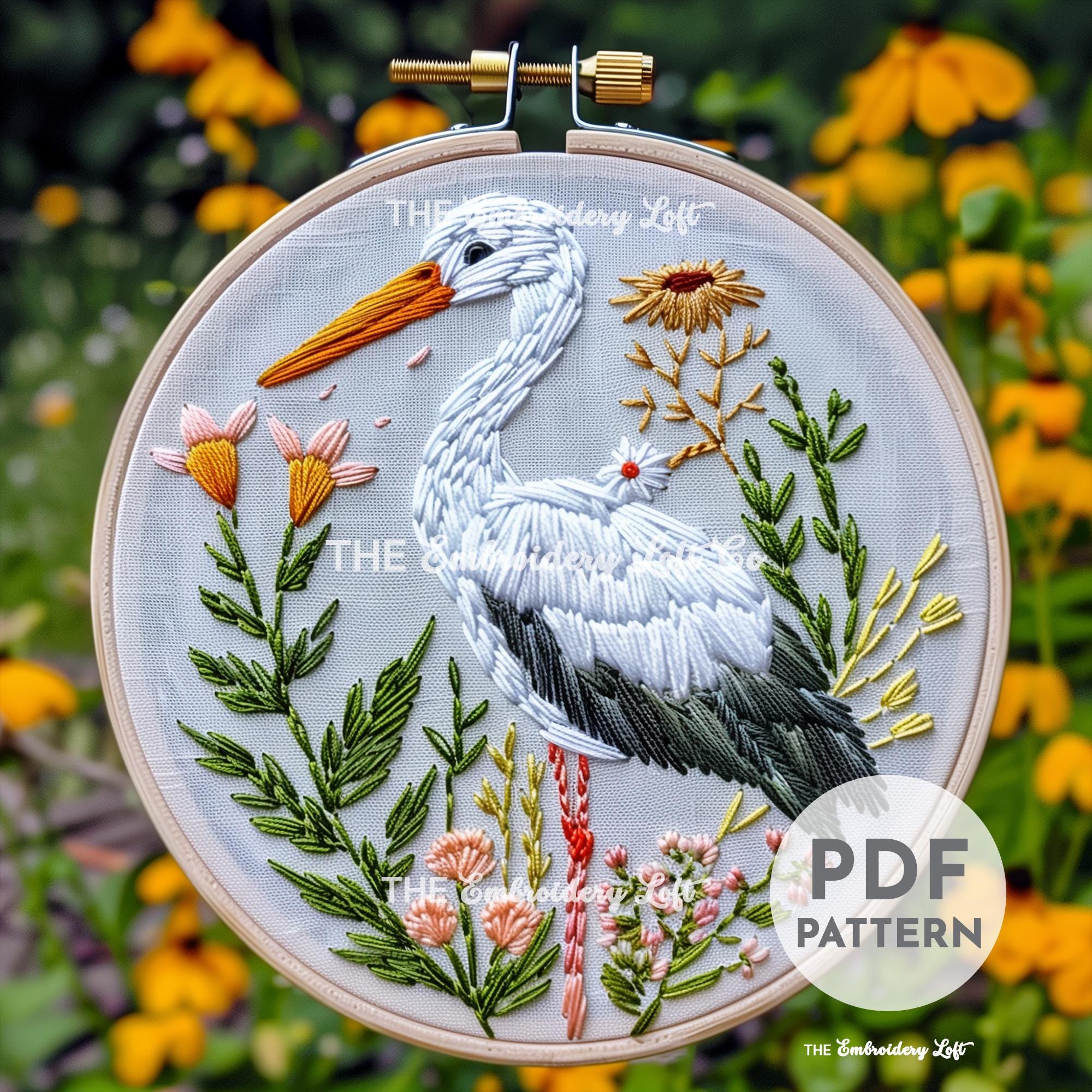 Stork Hand Embroidery Pattern