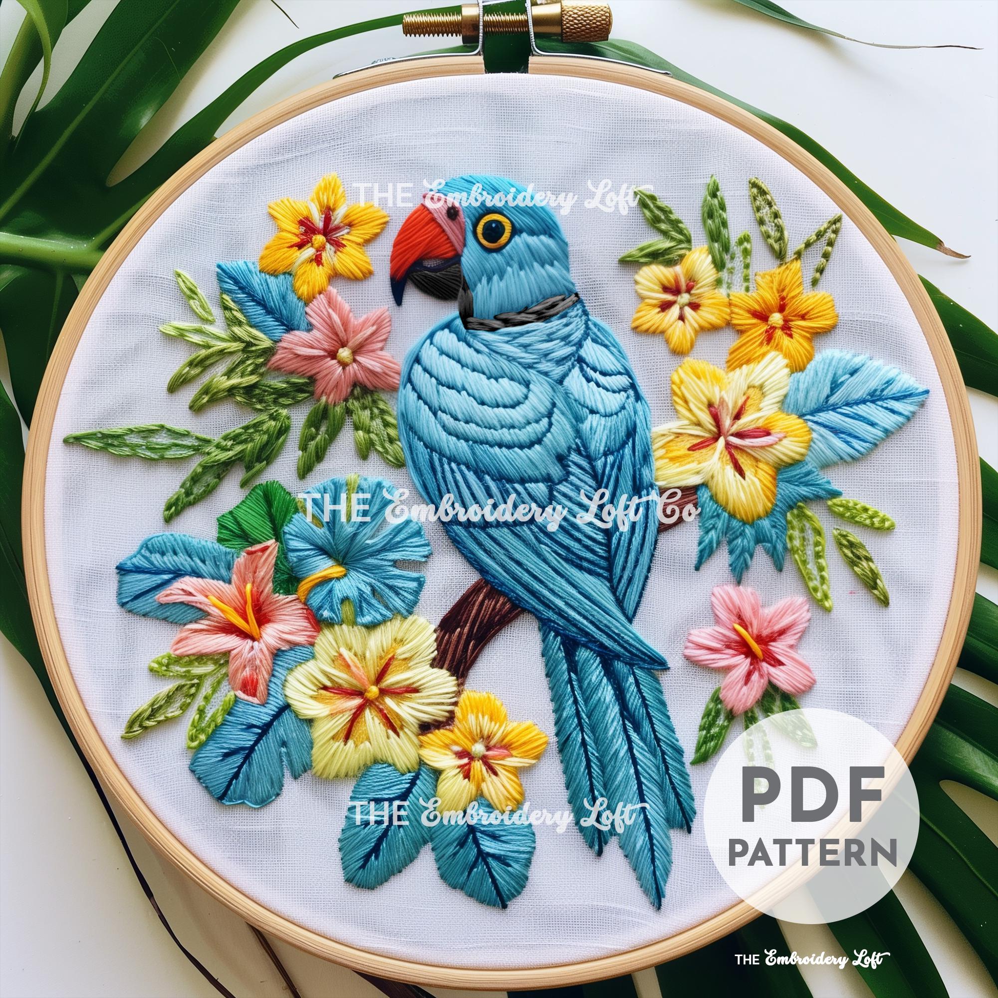 Indian Ring-Necked Parakeet Hand Embroidery Pattern