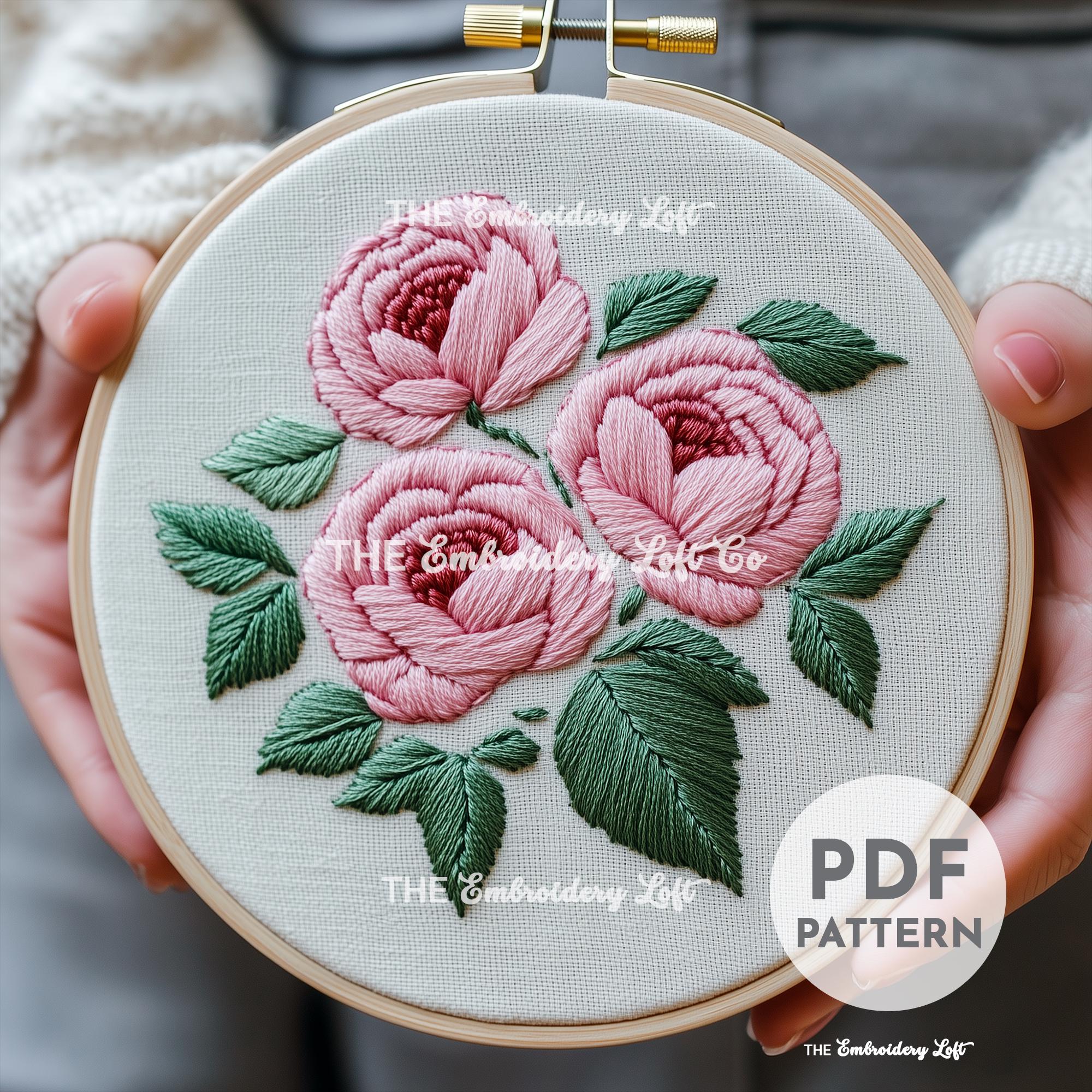Pink Peonies Hand Embroidery Pattern