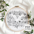 Orange Floral Heart Wreath Hand Embroidery Pattern