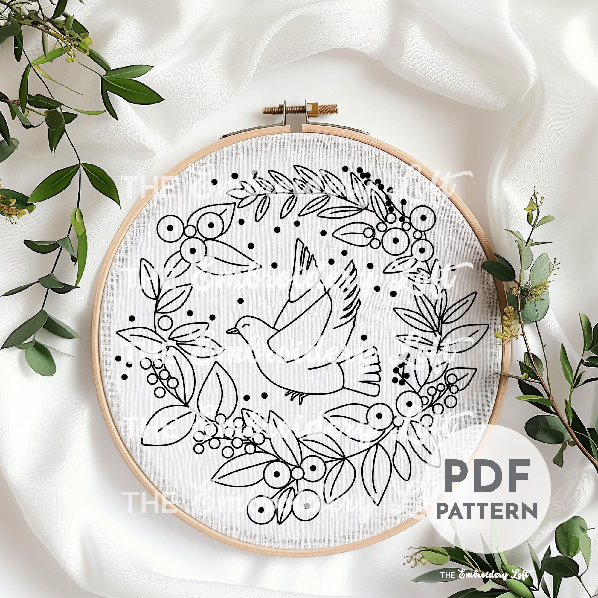 Christmas Dove Hand Embroidery Pattern