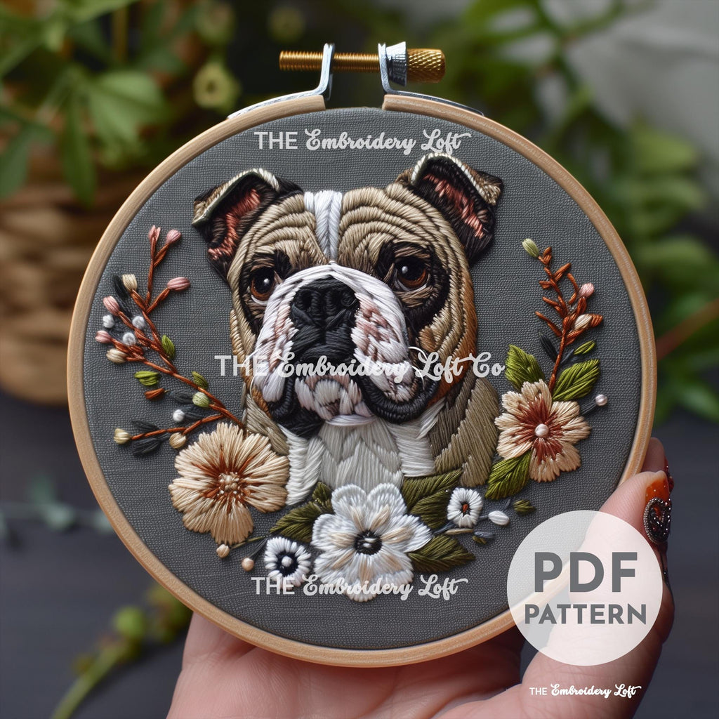 English Bulldog Hand Embroidery Pattern