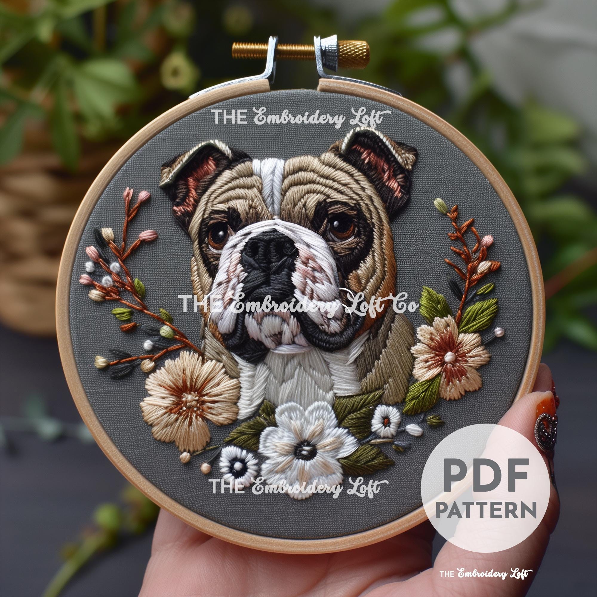 English Bulldog Hand Embroidery Pattern