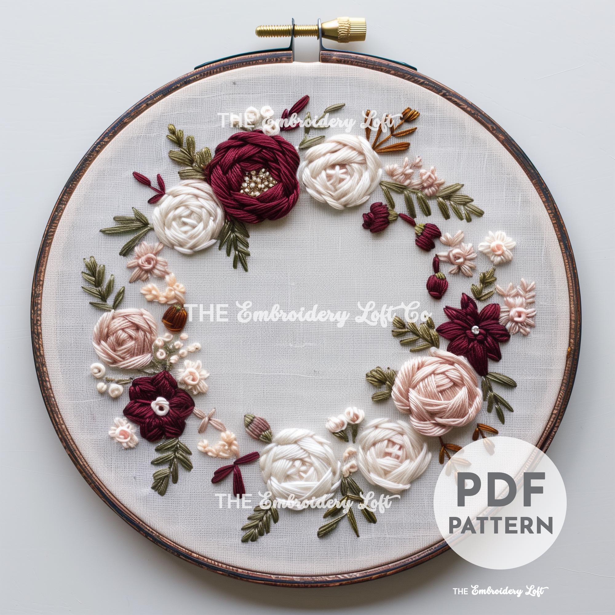 Rose Wreath Hand Embroidery Pattern