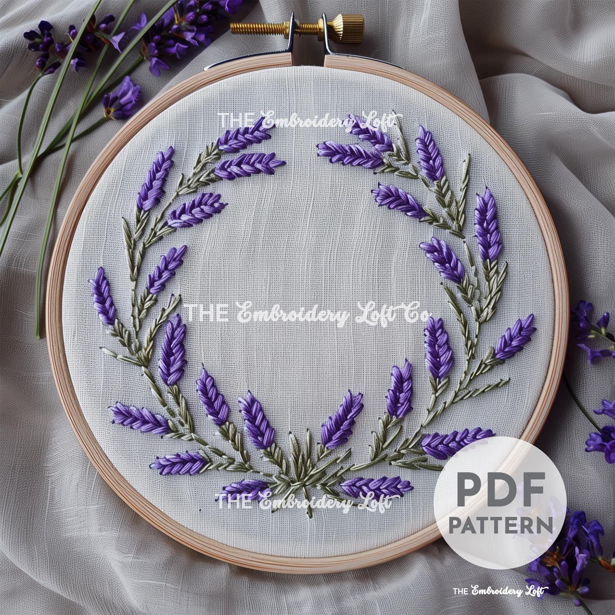 Lavender Wreath Hand Embroidery Pattern