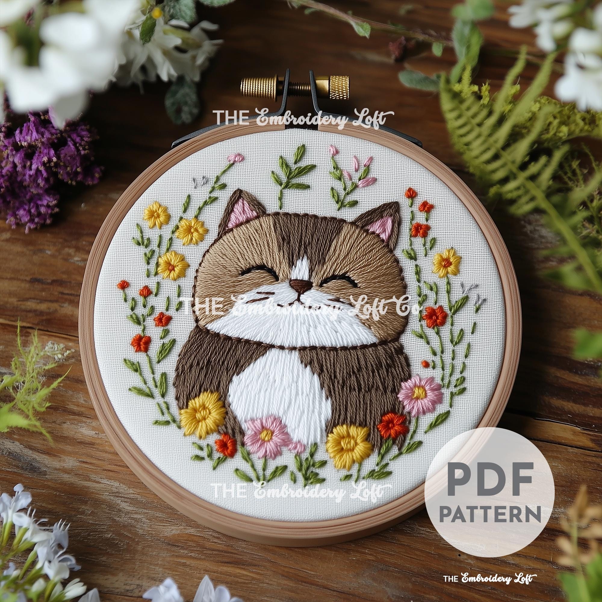 Brown Cat Hand Embroidery Pattern