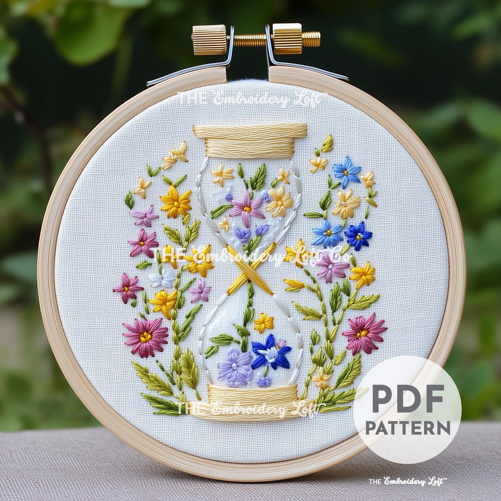 Floral Hourglass Hand Embroidery Pattern
