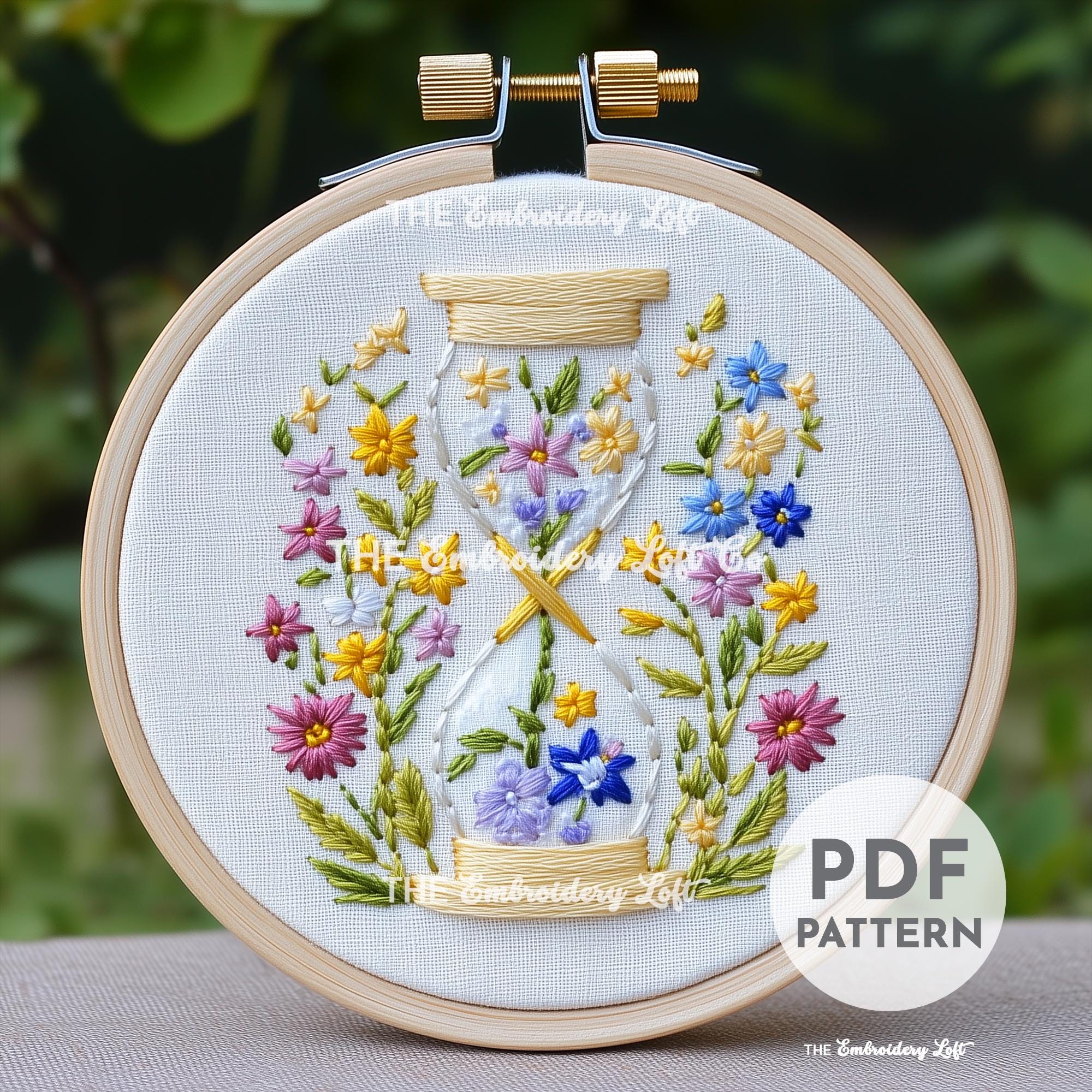 Floral Hourglass Hand Embroidery Pattern