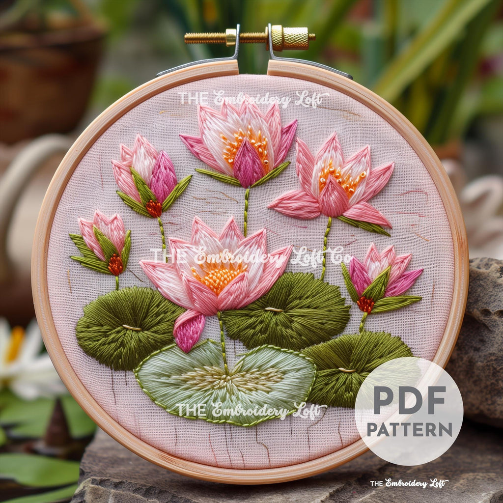Water Lilies Hand Embroidery Pattern