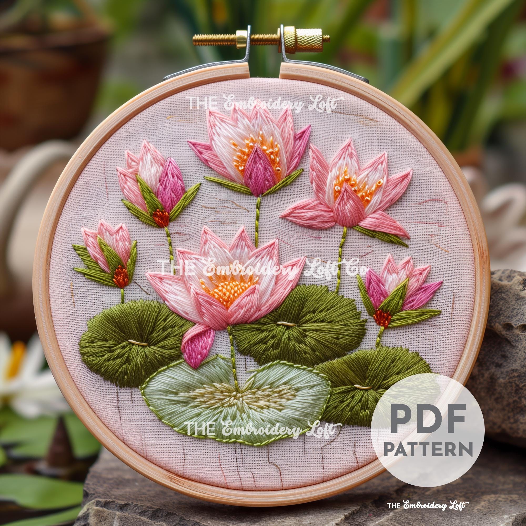Water Lilies Hand Embroidery Pattern