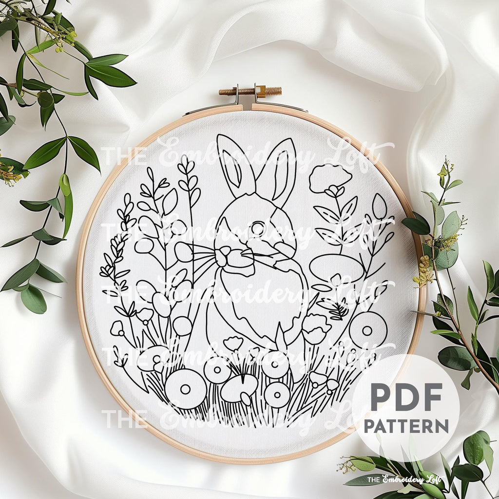 Floral Bunny Hand Embroidery Pattern