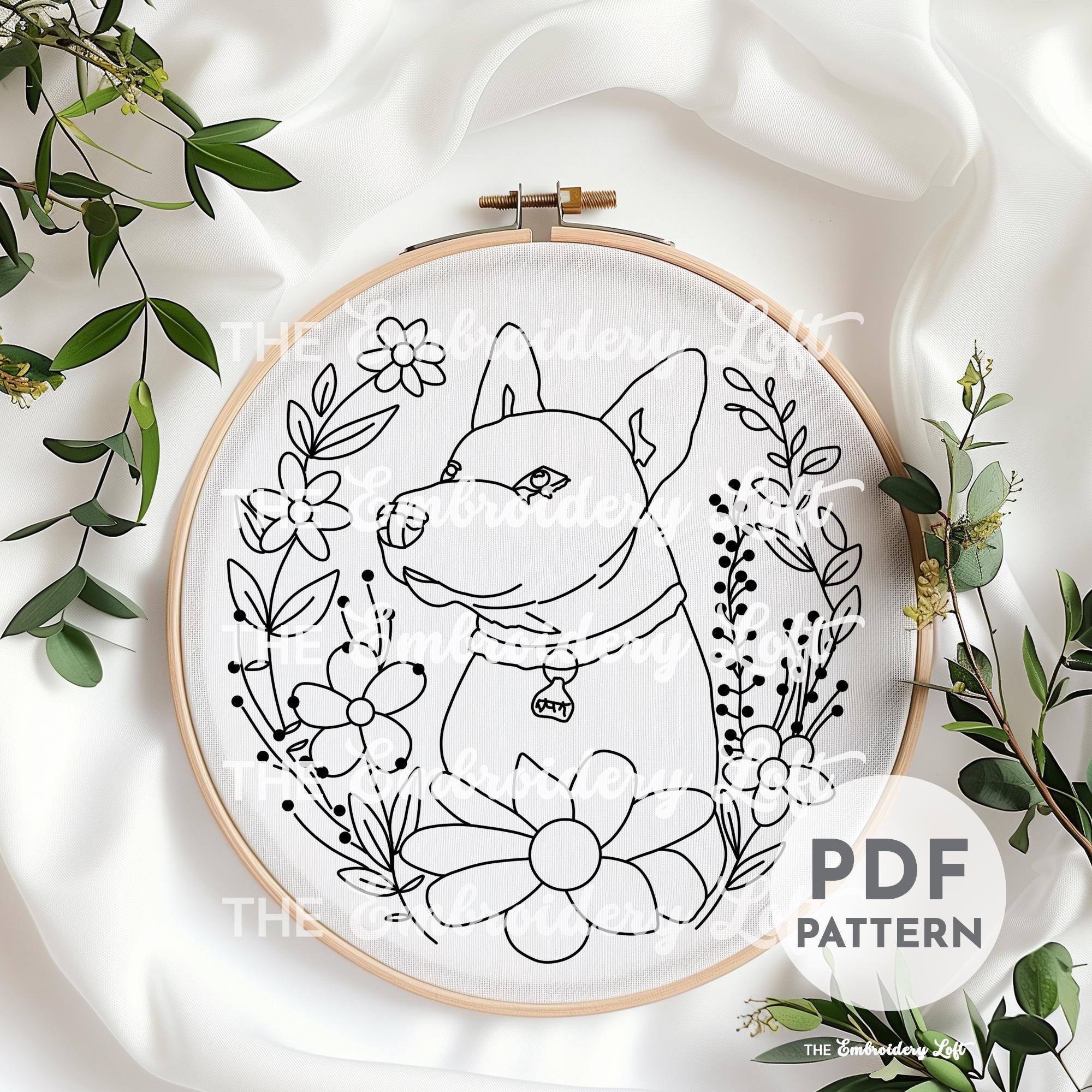 Bull Terrier Hand Embroidery Pattern