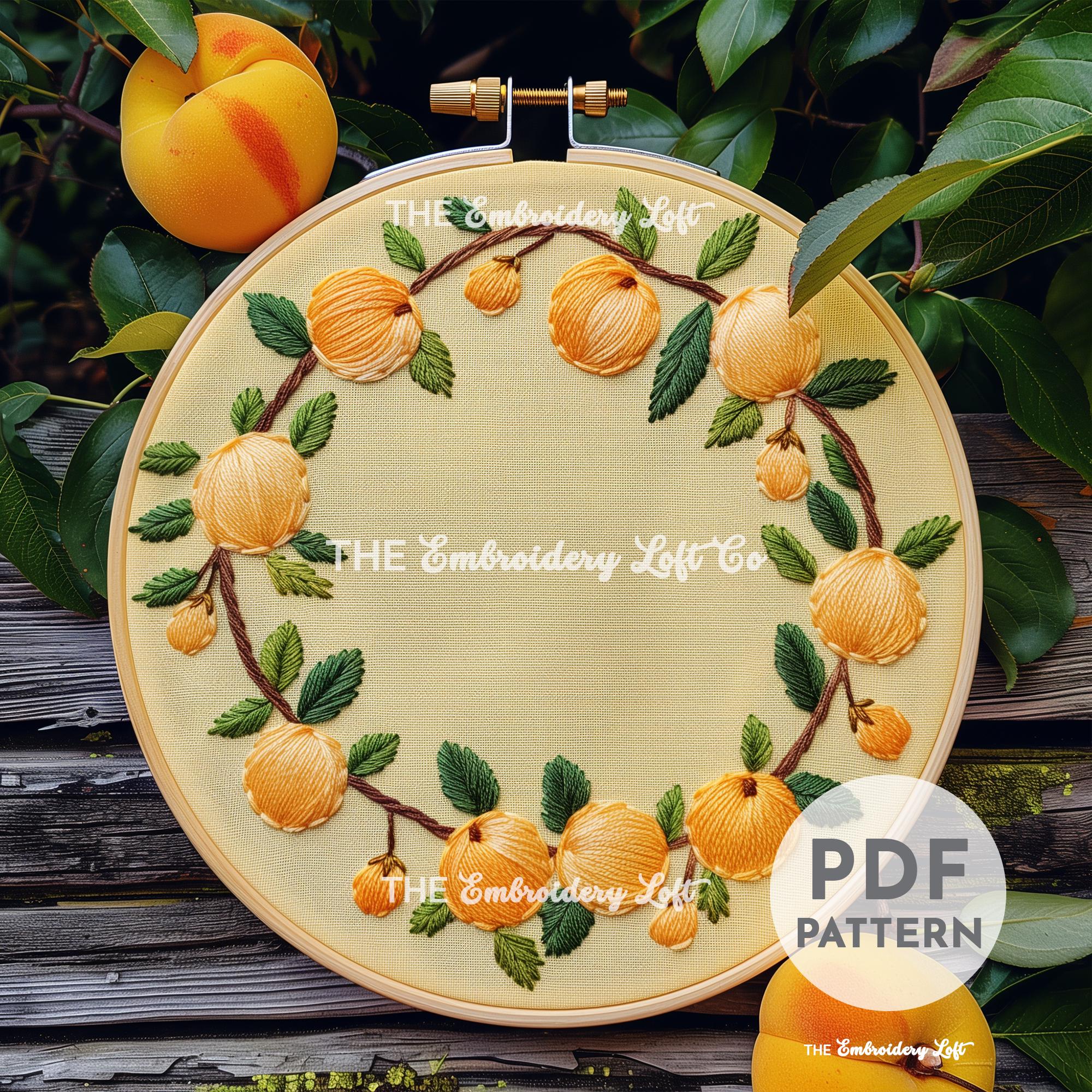 Peach Wreath Hand Embroidery Pattern