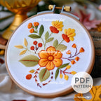 Orange Folk Flower Hand Embroidery Pattern