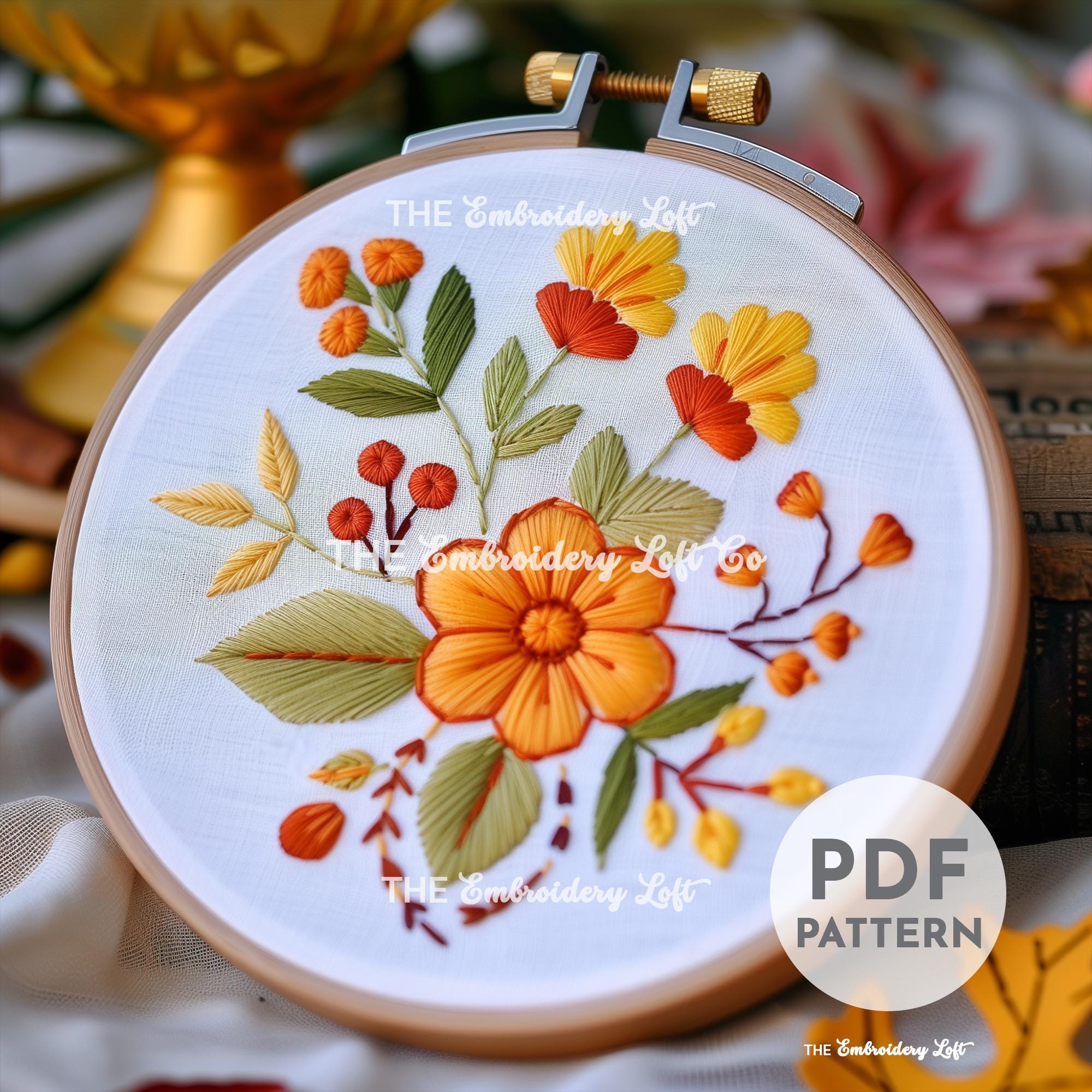 Orange Folk Flower Hand Embroidery Pattern