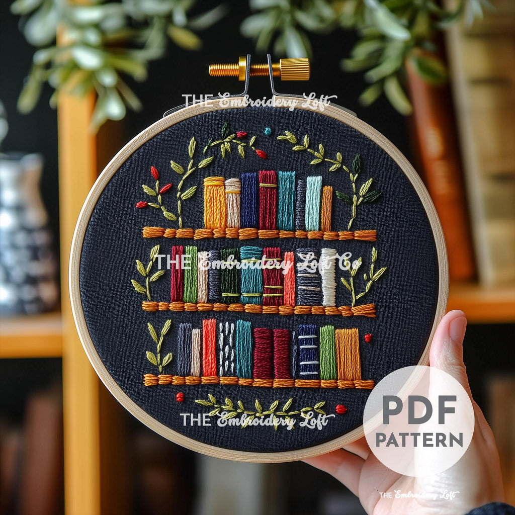 Floral Bookshelf Hand Embroidery Pattern
