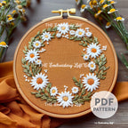 Autumn Daisy Wreath Hand Embroidery Pattern