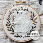 Floral Polar Bear Hand Embroidery Pattern
