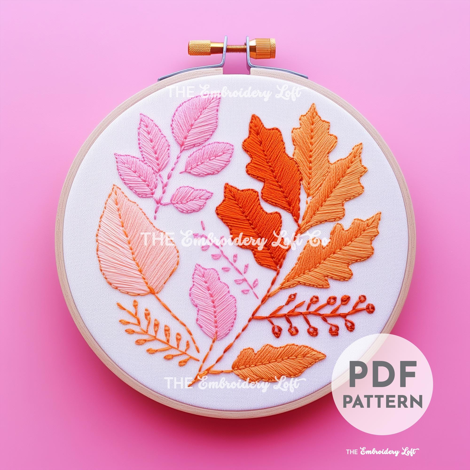 Retro Autumn Leaves Hand Embroidery Pattern