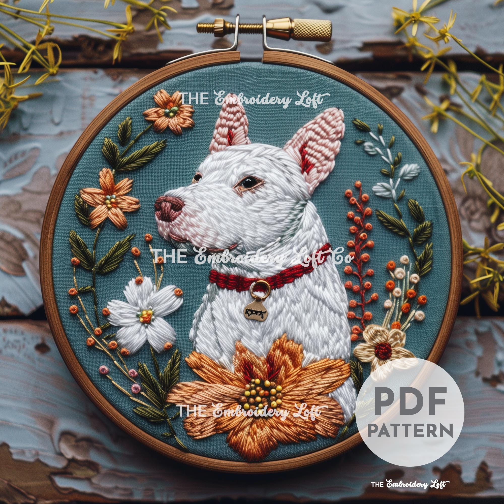 Bull Terrier Hand Embroidery Pattern