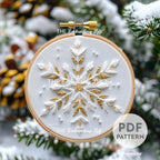 Gold and White Snowflake Hand Embroidery Pattern