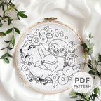 Floral Sloth Hand Embroidery Pattern
