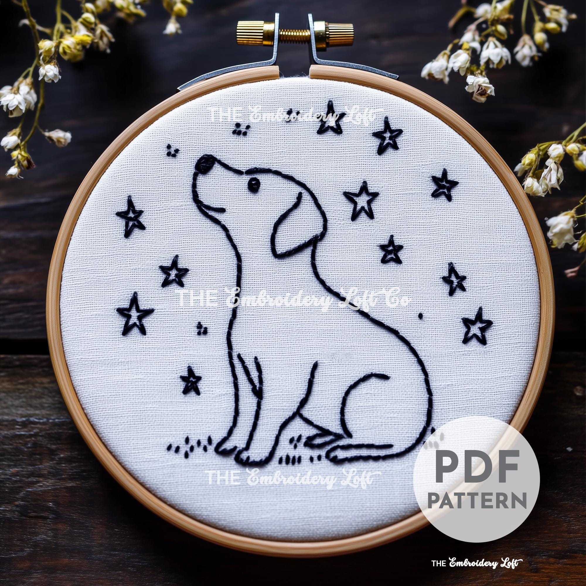 Celestial Dog Hand Embroidery Pattern